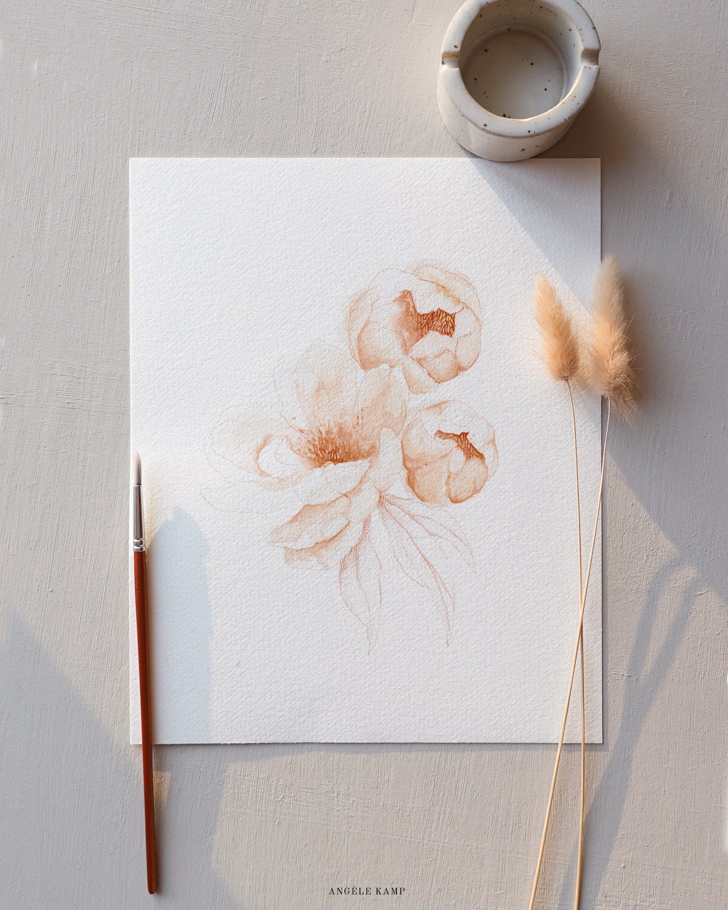 Peachy Peonies 01 original watercolor