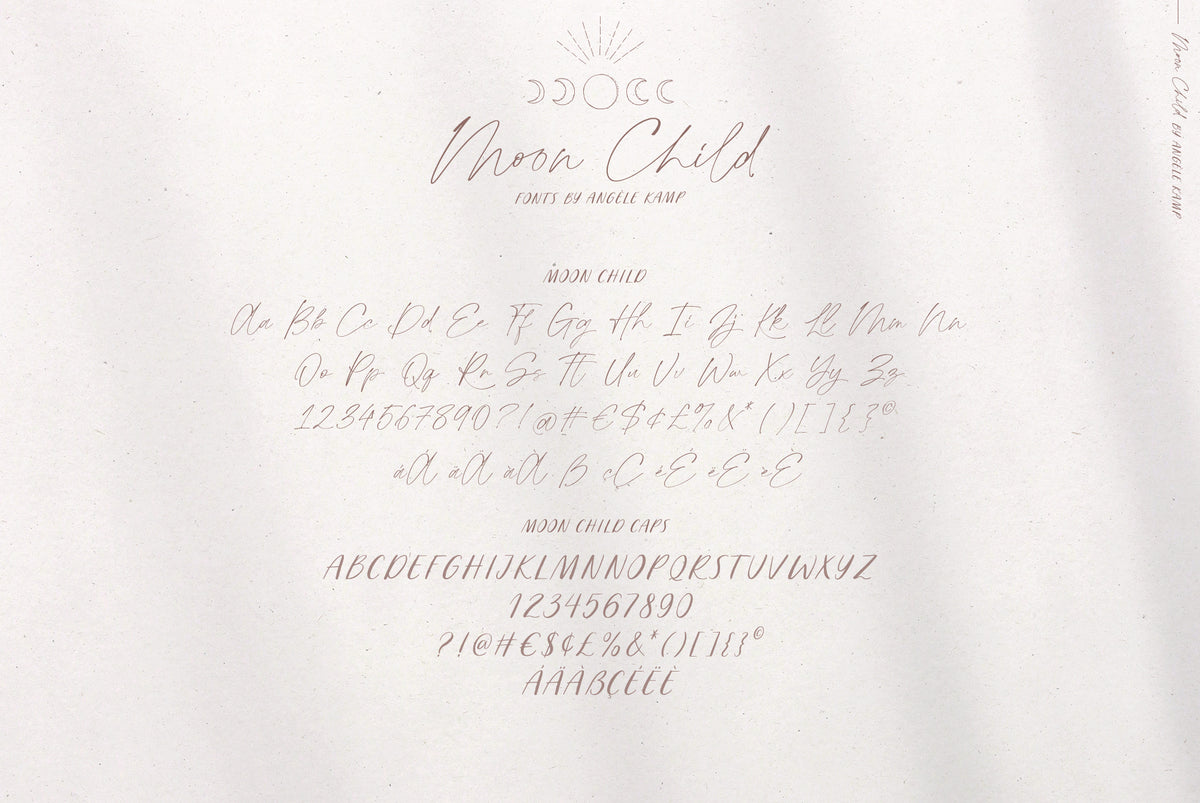 Moon Child font and illustrations by Angele Kamp