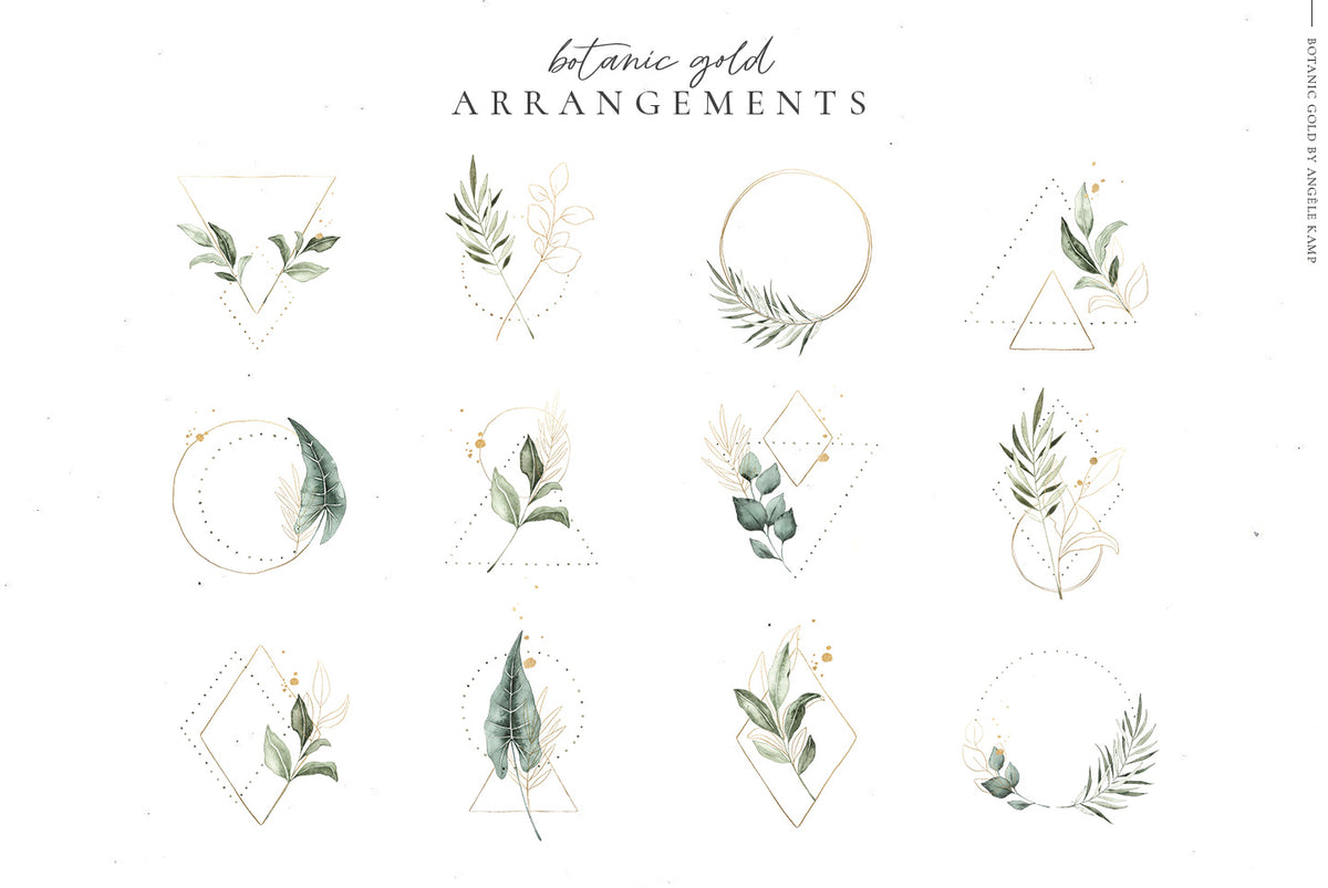 Botanic Gold watercolor alphabet by Angele Kamp